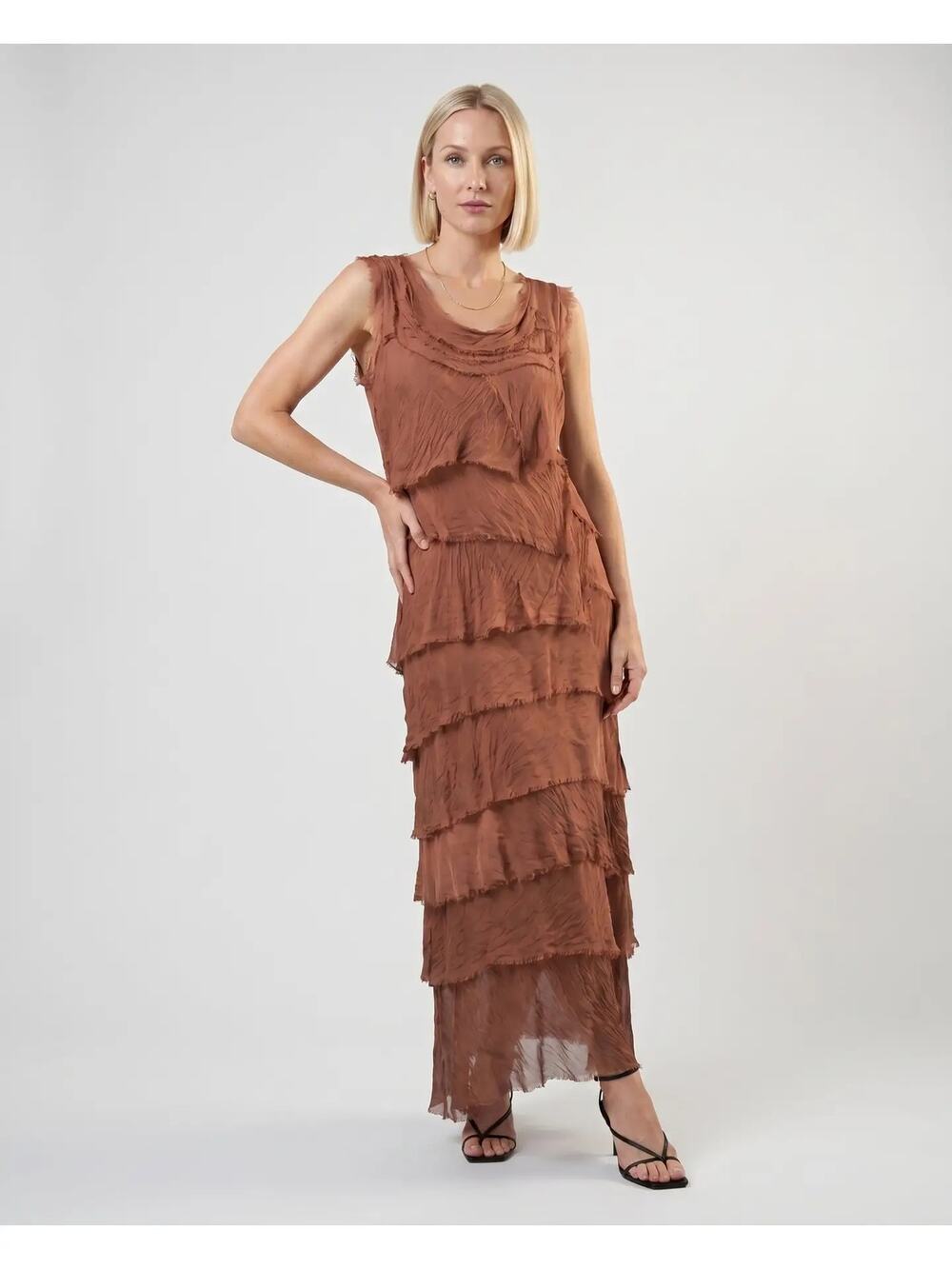 NWT Tina Stephens Aleena Silk Dress Made in Italy  Cha Cha  One Size RUST